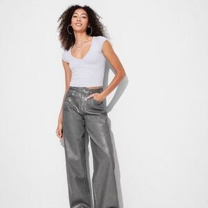 Wild FableBaggy Women's High Rise Dark Gray  Metallic GunMetal Jeans 31.…
